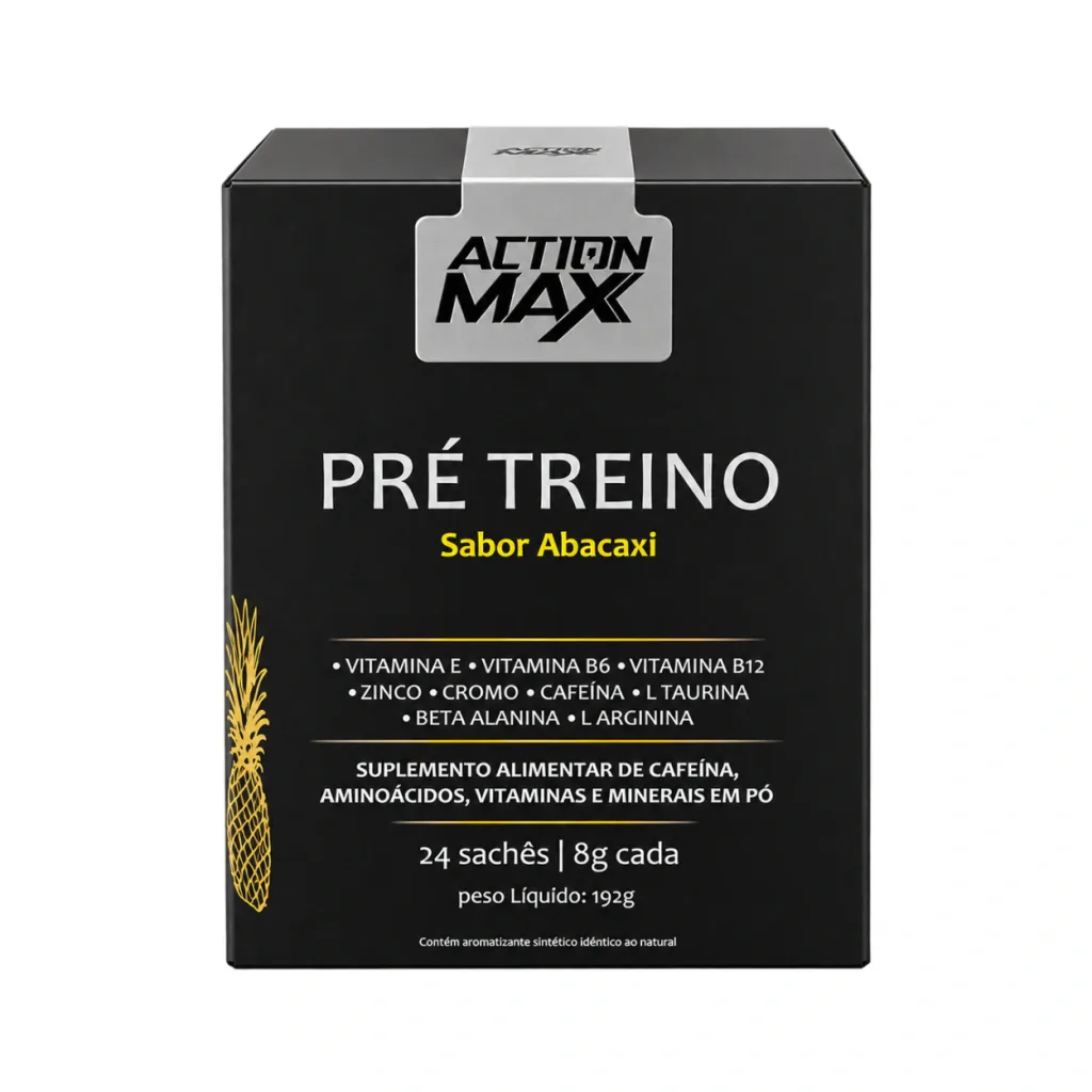Embalagem do Pré-Treino Action Max Abacaxi 24 sachês